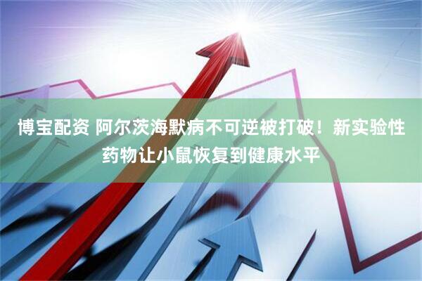 博宝配资 阿尔茨海默病不可逆被打破！新实验性药物让小鼠恢复到健康水平
